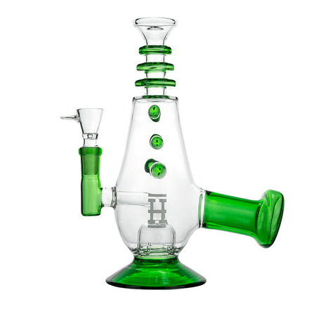 Hemper Phaser XL Water Pipe in Transparent with Green Accents, Borosilicate Glass, Front View