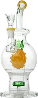 Hemper Pineapple Bong XL, clear borosilicate glass with yellow accents, front view on white background