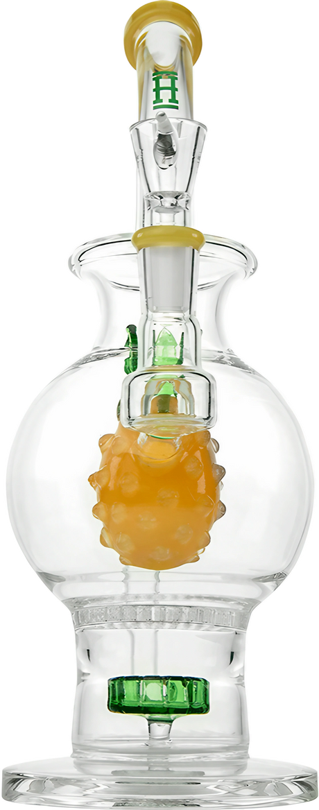 Hemper Pineapple Bong XL, clear and yellow borosilicate glass, 10-11" height, front view