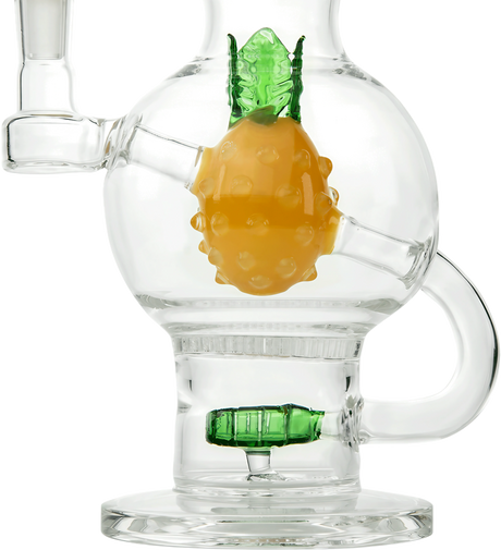 Hemper Pineapple Bong XL with clear and yellow borosilicate glass, 14mm joint, front view on white background