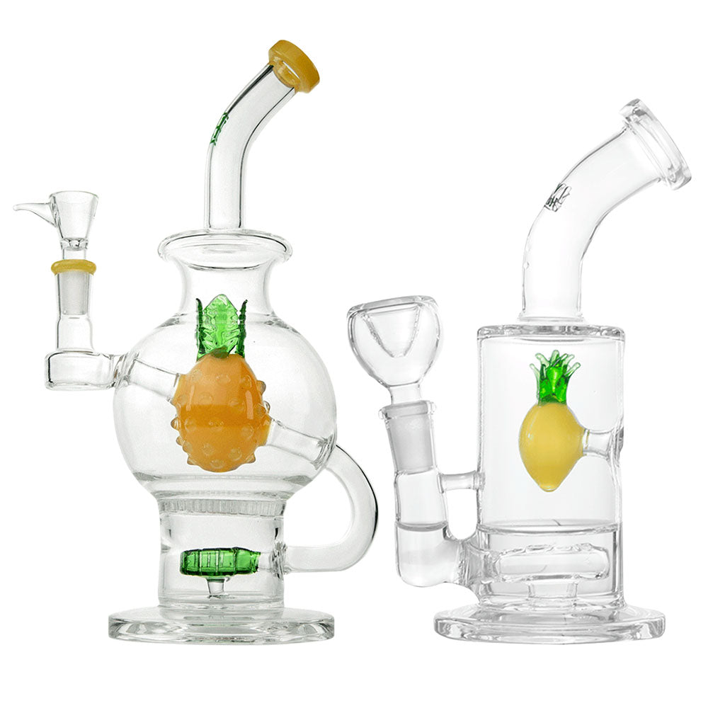 Hemper Pineapple Water Pipe in Borosilicate Glass, Front and Side Views
