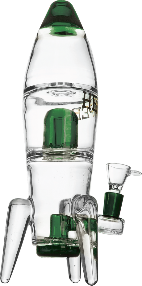 Hemper Rocket Ship XL Bong in black and blue with a deep bowl, 11" height, front view on white