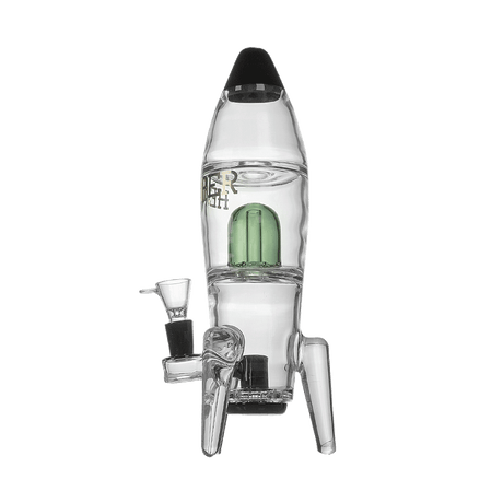 Hemper Rocket Ship XL Bong in Black and Blue, 11" Tall with 14mm Joint, Front View on White Background