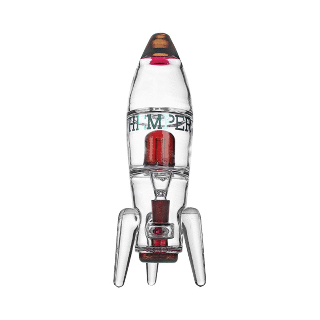 Hemper Rocket Ship XL Bong in red with clear glass, front view on white background