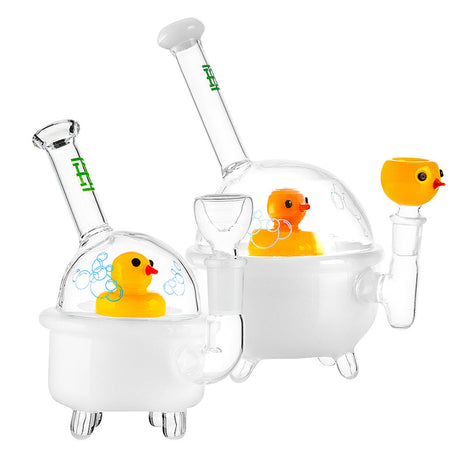 Hemper Rubber Ducky Water Pipe made of Borosilicate Glass, front and side views shown