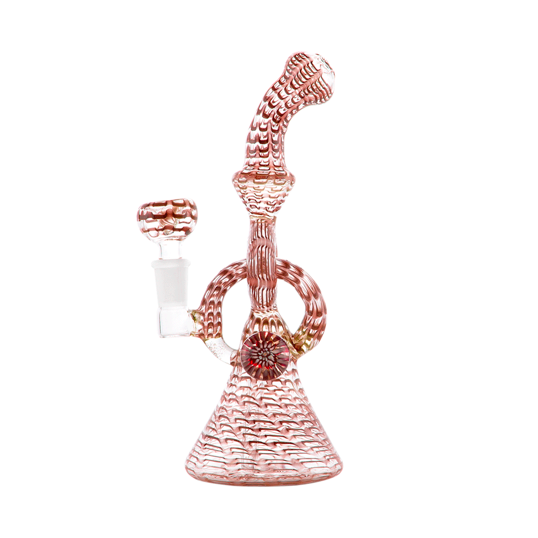 Hemper Snakeskin Bong in red and white with a deep bowl and angled neck, front view on a seamless white background