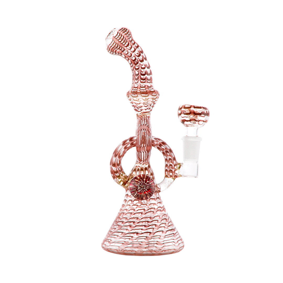Hemper Snakeskin Bong in Red with Intricate Textured Design, Front View on Seamless White Background