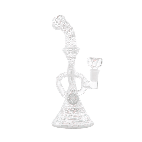 Hemper Snakeskin Bong in white with intricate texture, 9" tall, front view on seamless green background