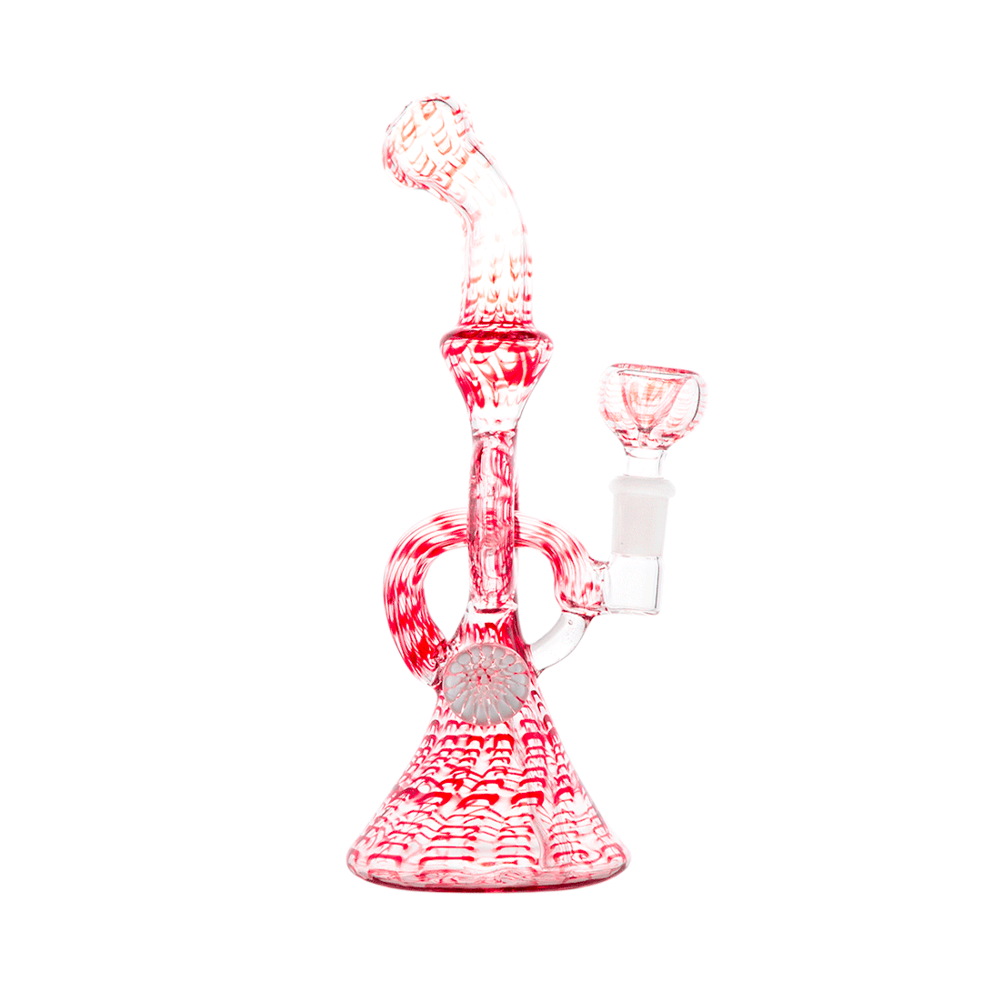 Hemper Snakeskin Bong in red and white with a 9" height and 14mm joint on a white background