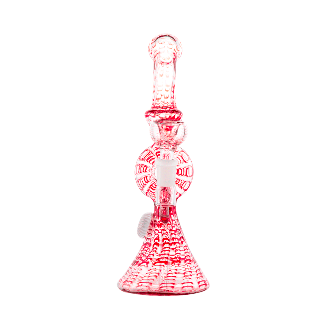 Hemper Snakeskin Bong in red and white, 9" borosilicate glass with 14mm joint, front view