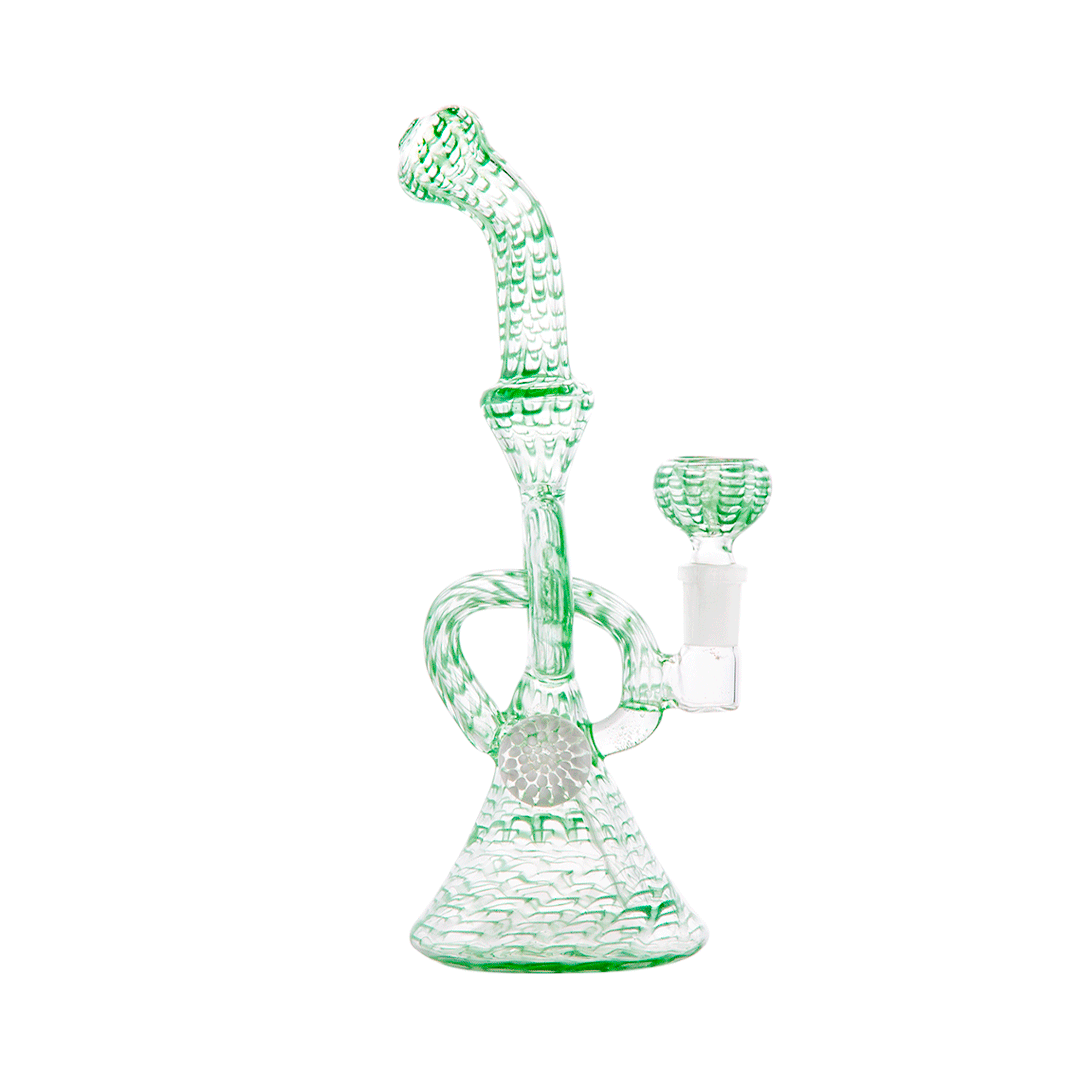 Hemper Snakeskin Bong in green with a deep bowl and 14mm joint, front view on a seamless white background