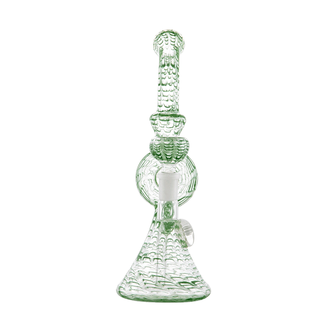 Hemper Snakeskin Bong in green with detailed texture, 9" tall, front view on seamless white background