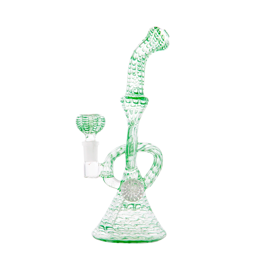 Hemper Snakeskin Bong in green with intricate texture, 9" height, front view on white background