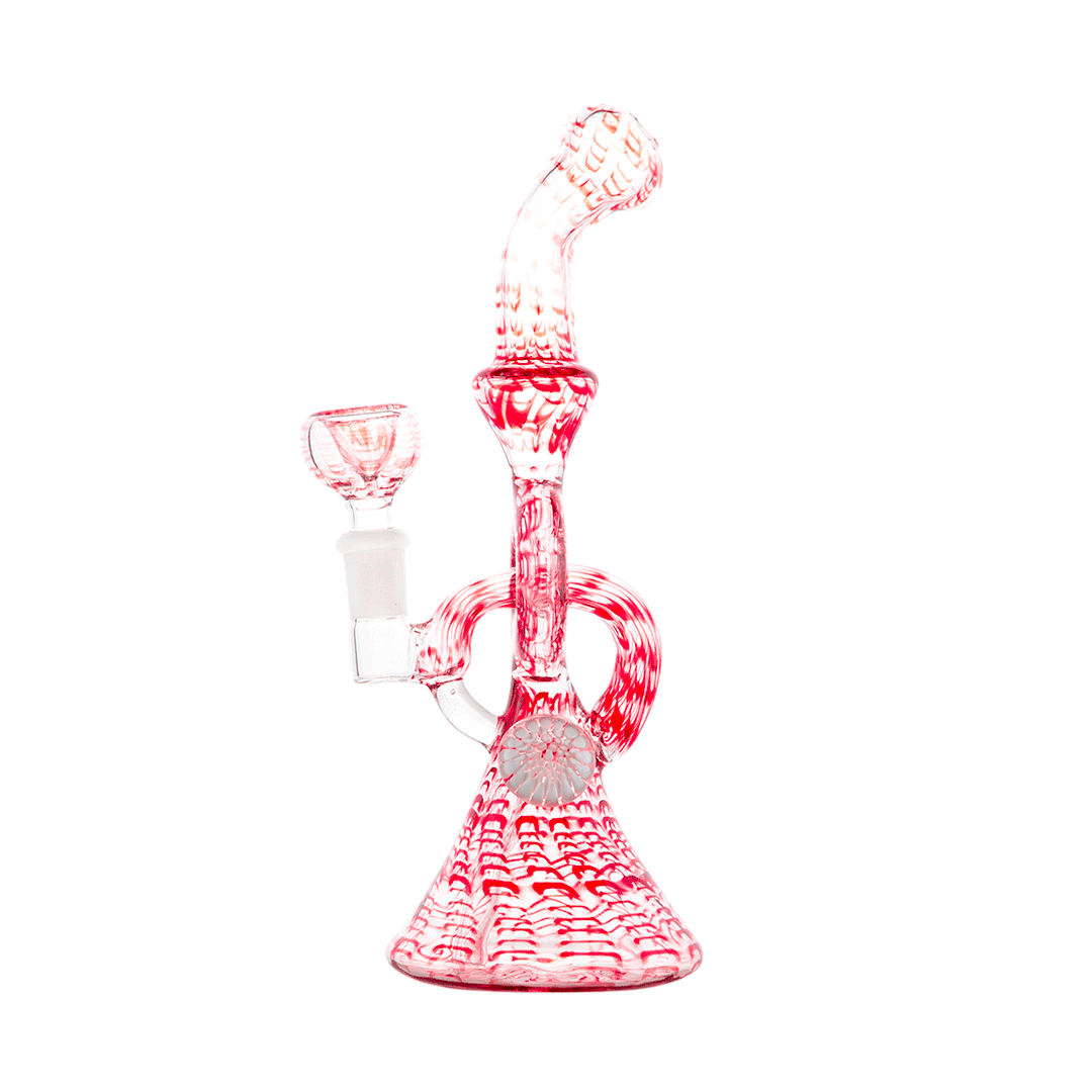 Hemper Snakeskin Bong in red with a 9" height, 14mm joint, front view on a seamless white background