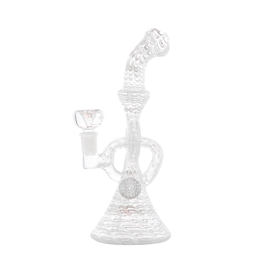 Hemper Snakeskin Bong in white with a 14-14.5mm joint and 9" height, front view on a seamless background