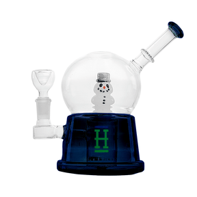 Hemper Snow Globe XL Bong in Blue with Snowman Percolator and 14mm Bowl, Front View