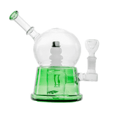 Hemper Snow Globe XL Bong with green base and white accents, 8" height, 14mm joint, side view