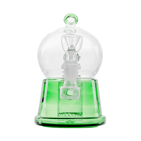 Hemper Snow Globe XL Bong in green, 8" tall borosilicate glass, front view on white background