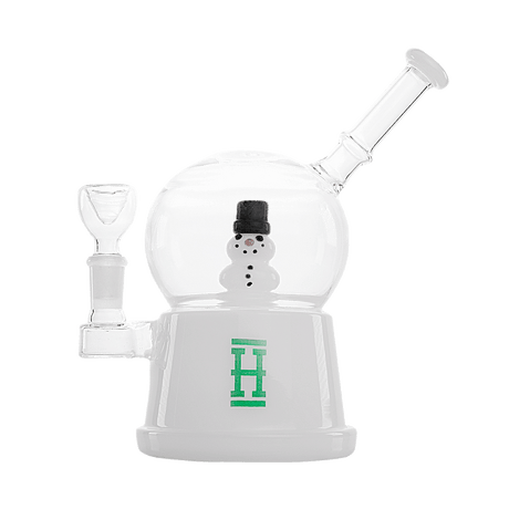 Hemper Snow Globe XL Bong in White with Snowman Inside - Front View on White Background