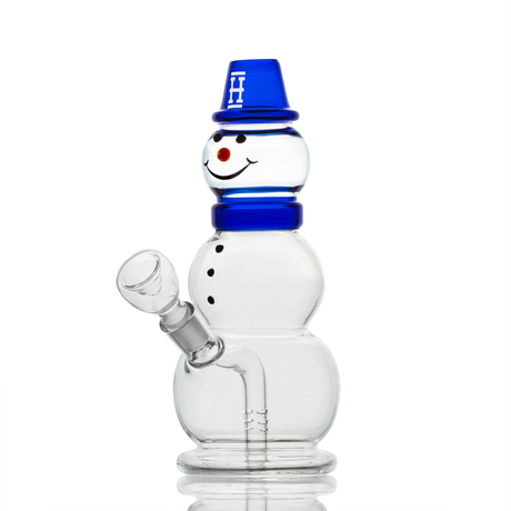 Hemper Snowman Bong in Blue, 18" Tall with 45 Degree Joint, Front View on White Background