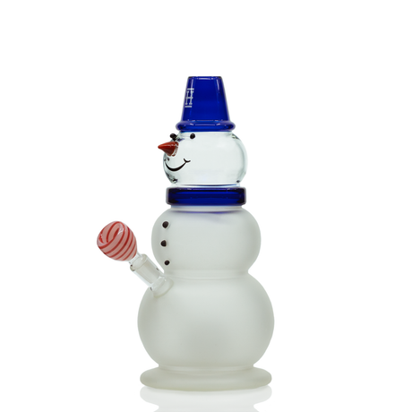 Hemper Snowman XL Bong in Blue with 45 Degree Joint and Festive Design - Front View