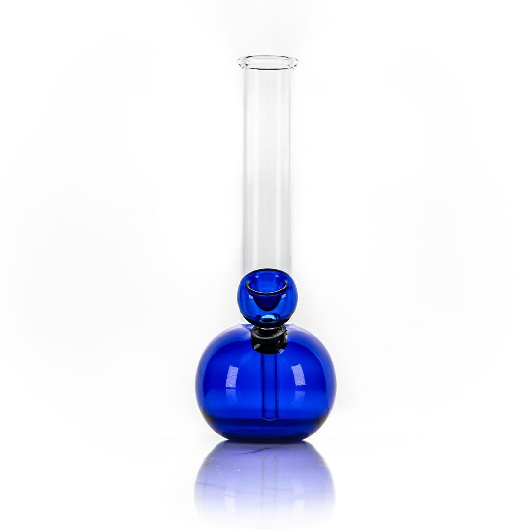 Hemper Sphere Base Bong in vibrant blue with clear neck, front view on white background