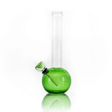 Hemper Sphere Base Bong with clear straight neck and deep green sphere, front view on white background