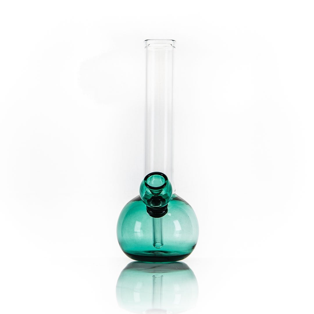 Hemper Sphere Base Bong in Teal with Clear Neck, Front View on Seamless White Background