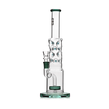 Hemper Straight Neck Bubble Bong 12" in Teal, Front View, Borosilicate Glass with Deep Bowl