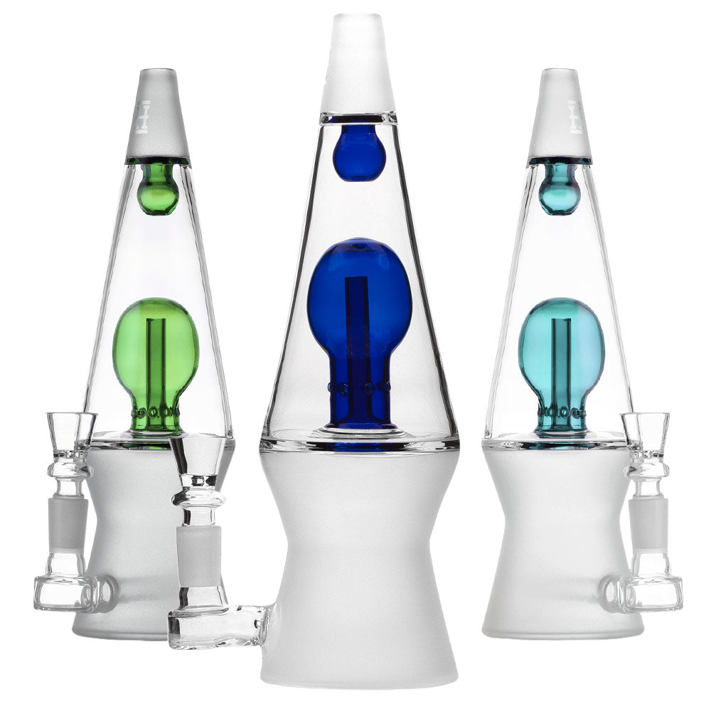 Hemper That 70's Water Pipe trio, lava lamp design in green, blue, teal, borosilicate glass, front view