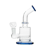 Hemper x CustomGrow420 Inline Perc Rig in Blue, Front View, 6" Borosilicate Glass with Bubble Design