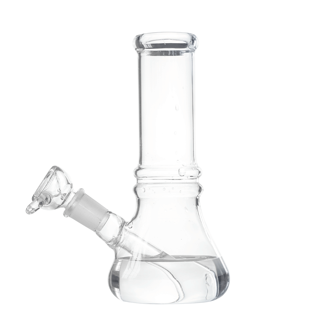 Hemper x Cypress Hill clear borosilicate glass beaker bong, 6" height, 14mm female joint, side view