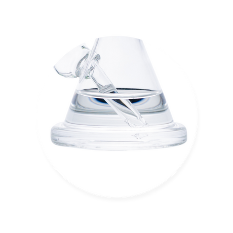 Hemper x Lil Debbie Rig in clear glass, 7" height, 14mm joint, front view on white background