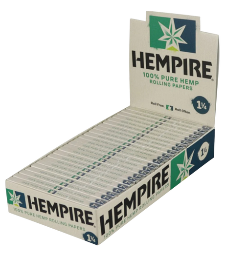 Hempire Hemp Rolling Papers 1 1/4" size 24-pack displayed in an angled front view