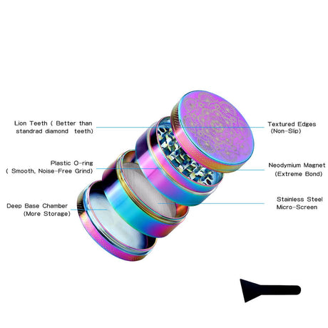PILOT DIARY Mandala Herb Grinder with Textured Edges and Lion Teeth - Exploded View