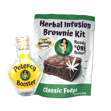 Green Queen Herbal Infusion Brownie Kit with Potency Booster, Classic Fudge, front view