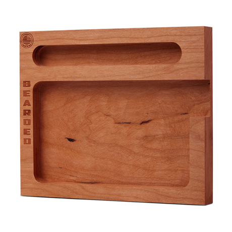 Bearded Distribution Cherry Wood Rolling Tray - Front View with Engraved Logo