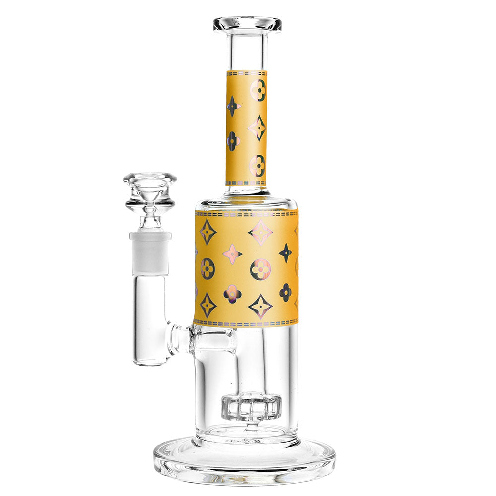 9.5" High Fashion Borosilicate Glass Water Pipe for Dry Herbs, 90 Degree Joint, Front View