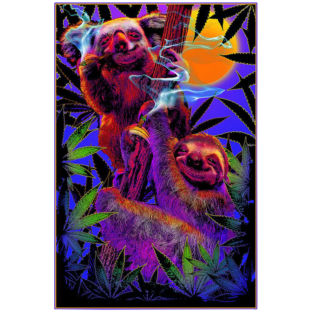 UV Reactive High In The Bush Blacklight Poster with Psychedelic Sloth Design, 24" x 36"
