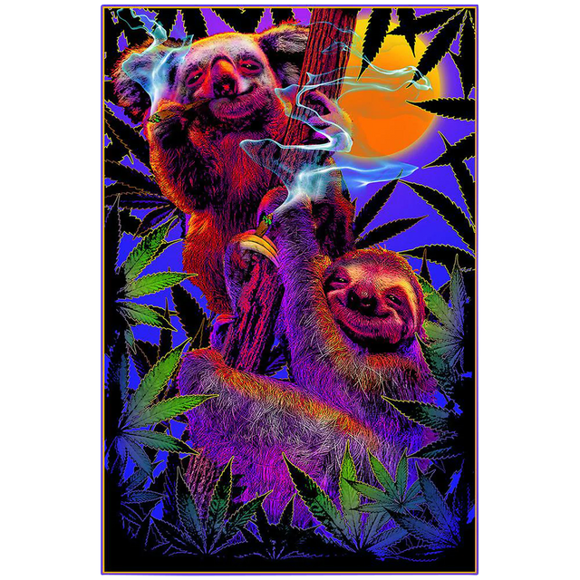 UV Reactive High In The Bush Blacklight Poster with Psychedelic Sloth Design, 24" x 36"