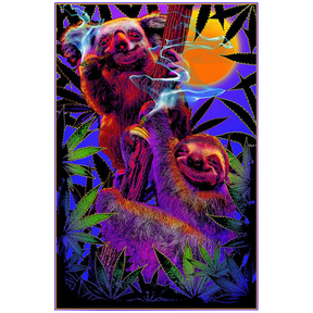 UV Reactive High In The Bush Blacklight Poster with Psychedelic Sloth Design, 24" x 36"