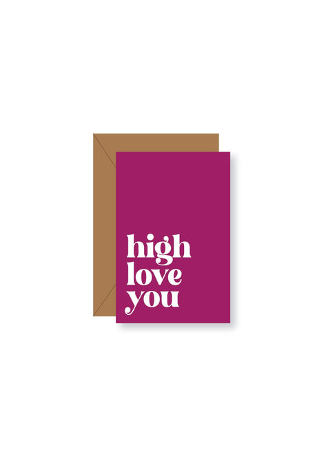 High Love You 420 Greeting Card front view with envelope by KKARDS, perfect for cannabis enthusiasts