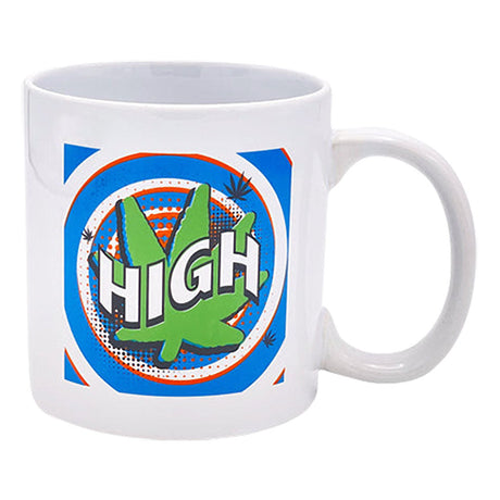 Pop Art Ceramic Coffee Mug Pipe with 'HIGH' Design, 22oz - Front View
