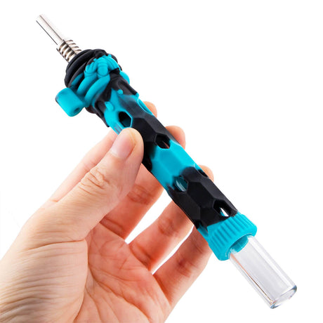PILOTDIARY Glass Dab Straw with Blue Silicone Sleeve and Metal Tip, Handheld View