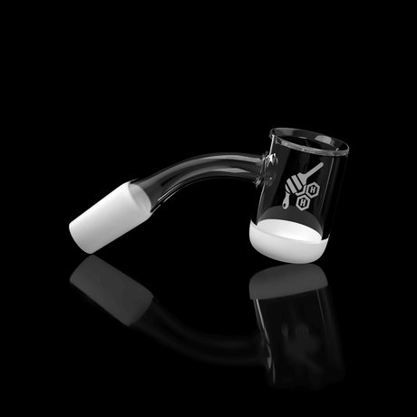 Honey & Milk Bevel Bowl Quartz Banger at 45° angle with clear design for dab rigs - side view