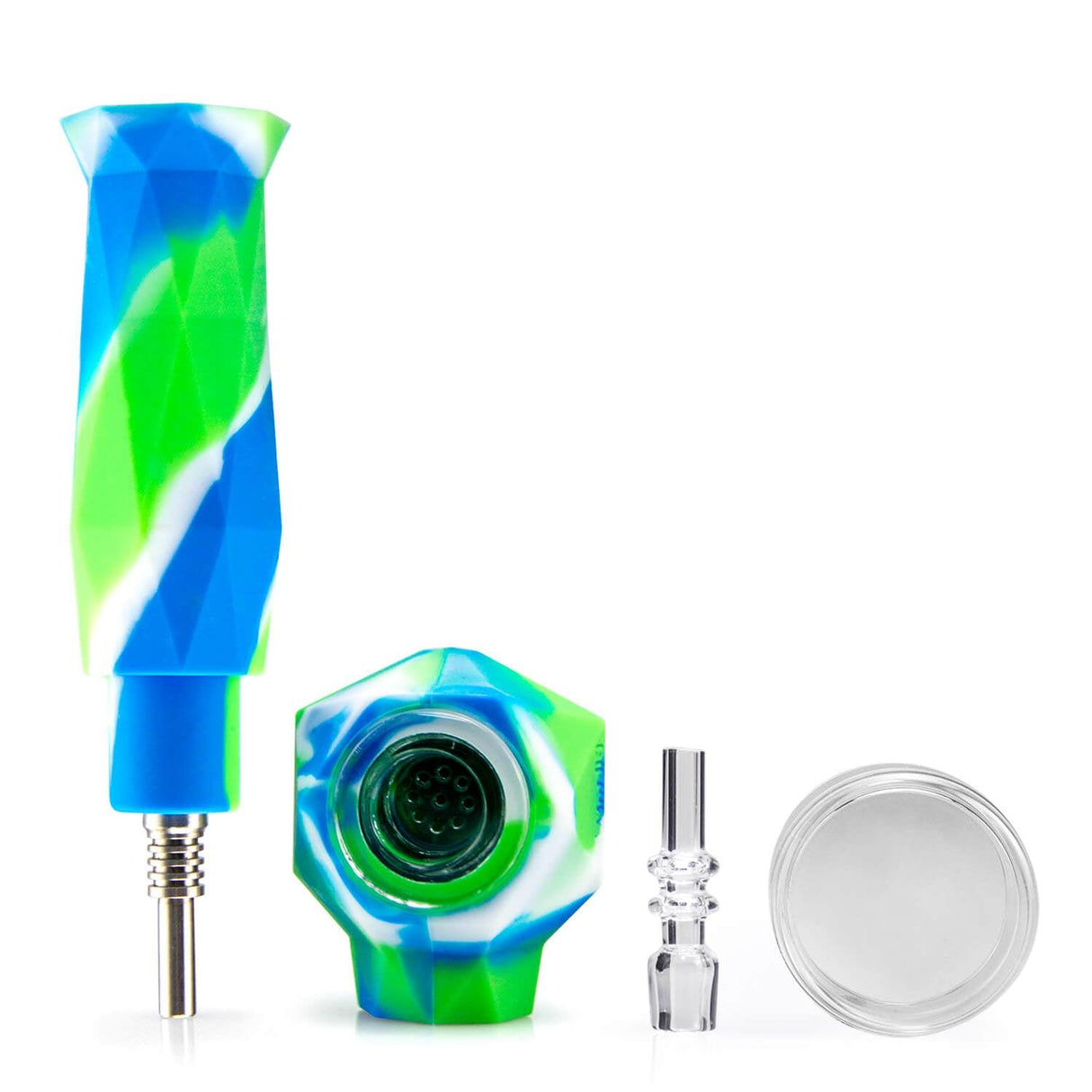 PILOT DIARY Silicone Honey Straw Nectar Collector in Blue and Green - Front View with Accessories