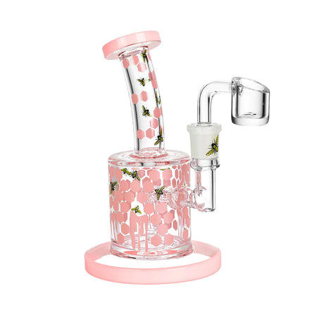 Compact Honeycomb Drip Dab Rig with 45 Degree Joint and Pink Accents - Front View