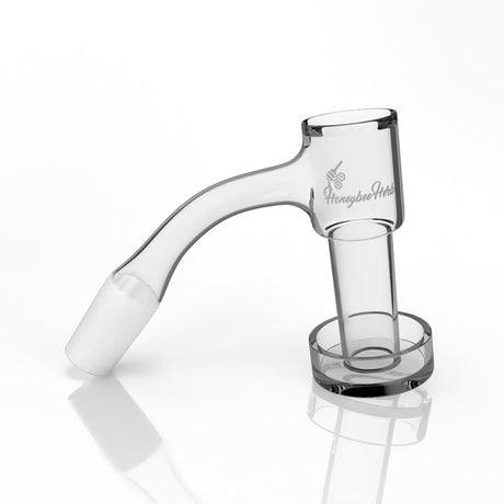 Honeybee Herb Honeysuckle Bevel Quartz Banger at 45° angle, clear, for dab rigs, side view