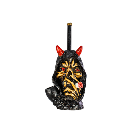 Medusa Customs Hooded Demon Hand Carved Pipe, Front View, Intricate Detailing