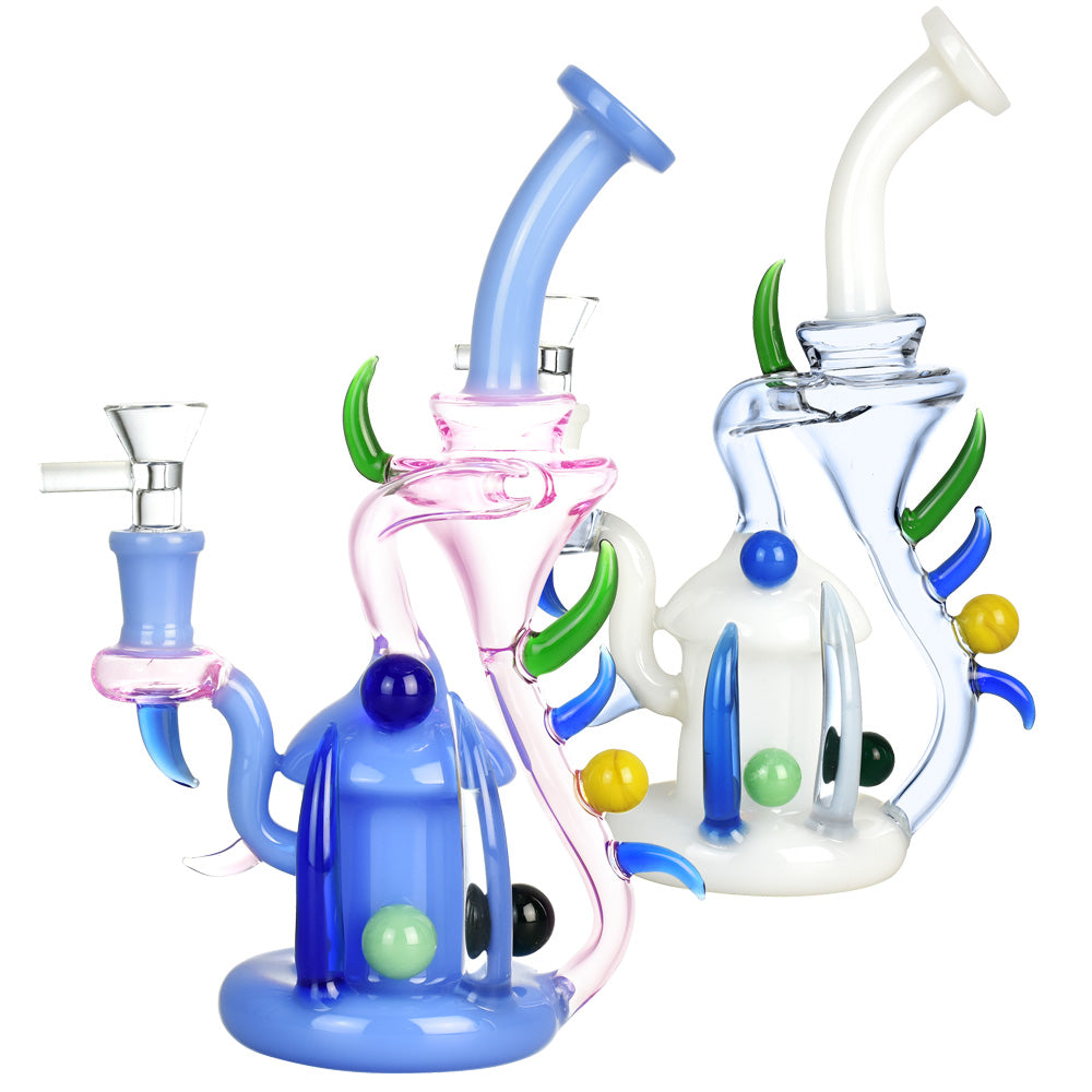 Hornamental Recycler Water Pipe 9" with colorful accents and borosilicate glass, front view